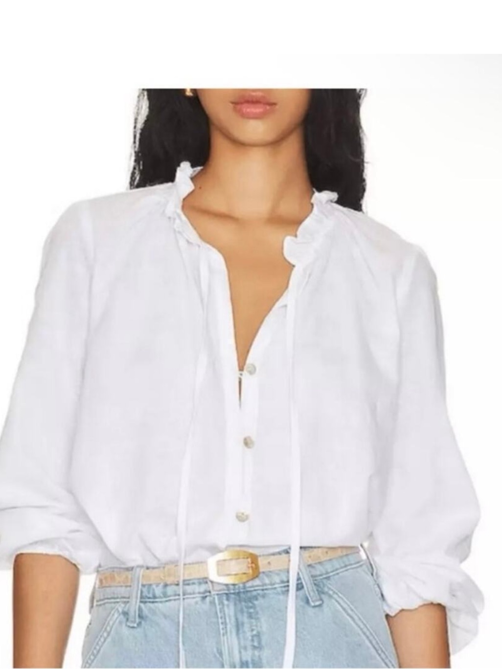 Show Me Your Mumu Alicia Blouse White Ruffle Tie Front Nwt